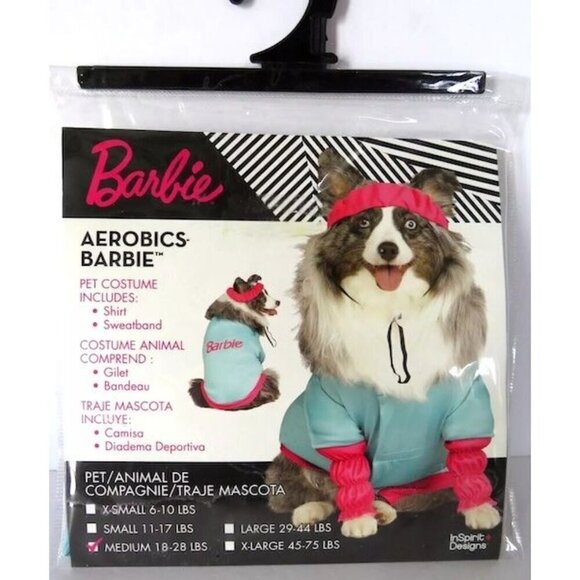 Barbie Aerobics Pet Costume Small 11-17 Lbs Shirt Sweatband Turquoise & Pink - Picture 1 of 4